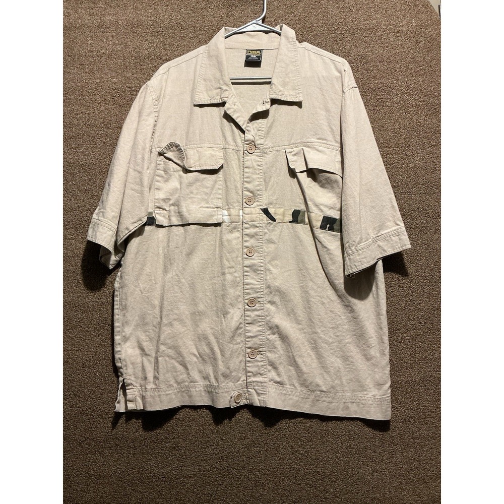 DISS Men's Linen Blend Safari Shirt Off White/Bone‎ L Shirt Sleeve